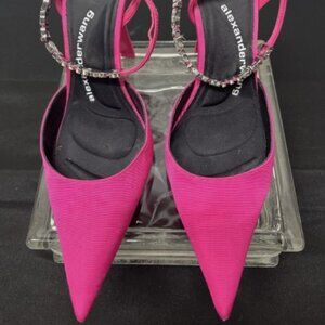Alexander Wang Pink Crystal-Embellished Logo Heels
